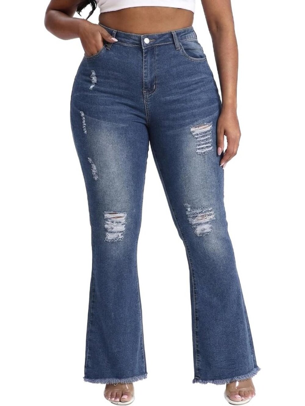 Plus Size Stretchy Bootcut Flare Jeans for Women - High Waisted Denim Trousers
